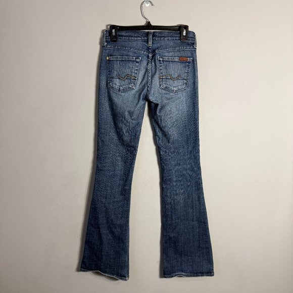 7 For All Mankind Low Rise Flare Denim Jeans Womens 26 Blue Distressed Retro Y2K - Picture 3 of 13